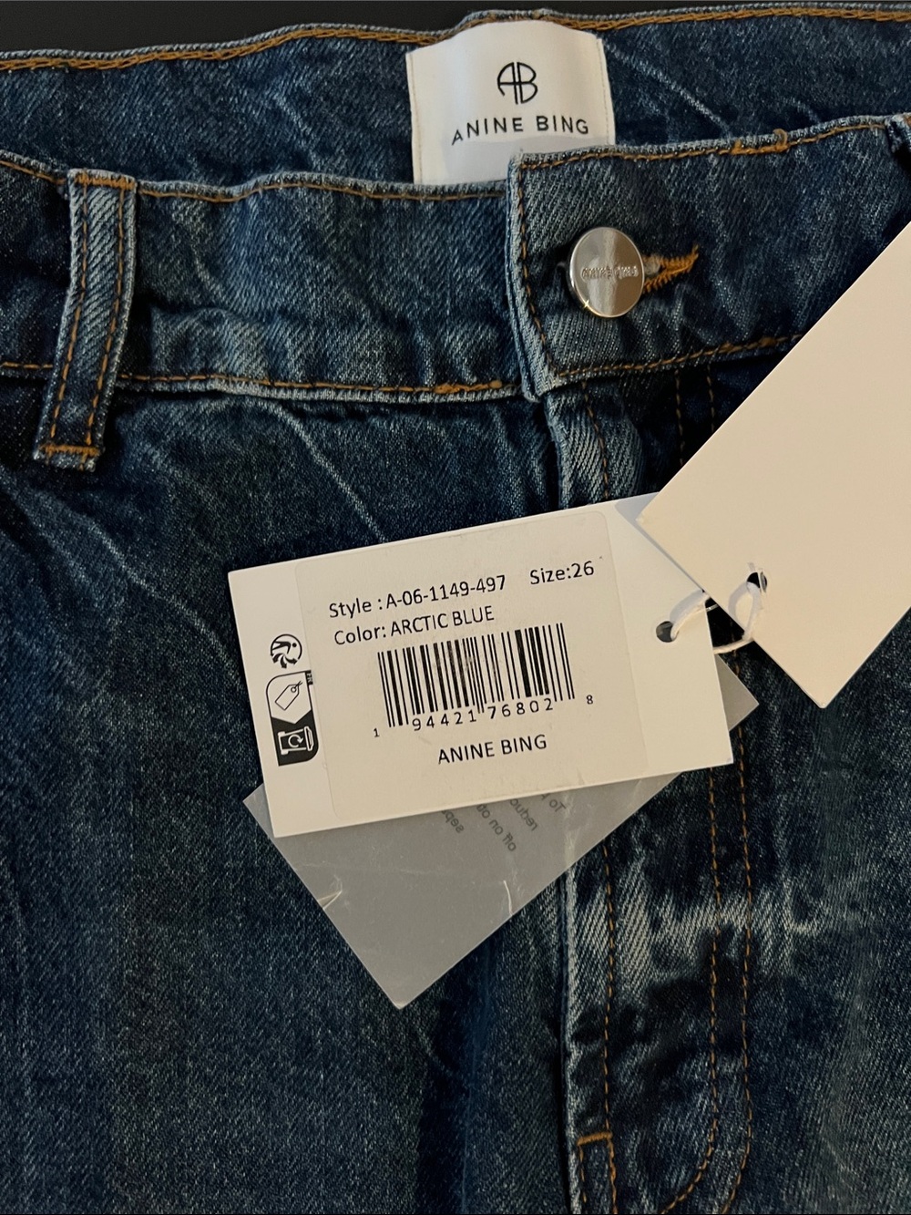 Anine Bing Brie Wide-Leg High-Rise Blue Denim Jeans, brand new with tags - Picture 6 of 6